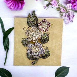 Jean Ellen Floral Bouquet Fashion Crystal Brooch Pin
